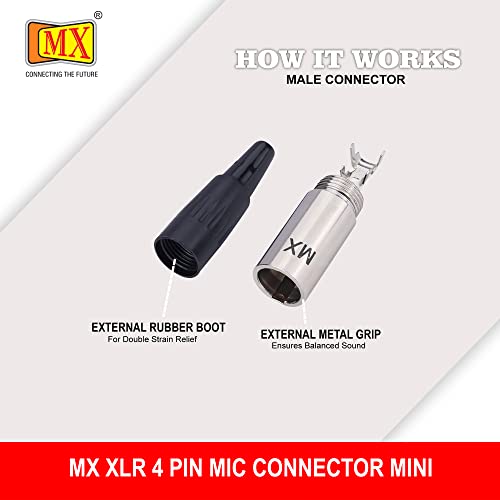 Image of MX 3 Pin XLR Microphone Connector pin Pure Copper Nickel Plated Pins1 for High Conductivity microphone (Mini XLR 4-Pin Male, 1891 PACK OF 10, Male Connector)