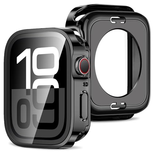 Amizee 2 in 1 Case [2-Pack] Compatible with Apple Watch Series 11/10 42mm with Built-in Screen Protector, Straight Edge Hard PC Full Body Protective Cover for iWatch 42mm, Black by Amizee - Used condition - CA$12.71