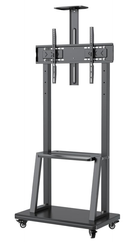 Image of SRB Rolling /Mobile TV Cart with Wheels for 32-75 inch LCD /LED /4K TVs, TV Floor Stand with Shelf, Holds up to 100 lbs, Adjustable Height Trolley, Max VESA 600 x 400 mm (32-75 Inch)