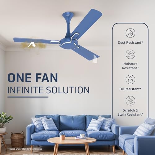 Image of V-Guard Exado Pro ES BLDC Ceiling Fan | Remote Control | Anti Dust Coating | Energy Saving BLDC Fan | 370 RPM | 100% Copper Motor | 1200 mm | Riband Blue Matte