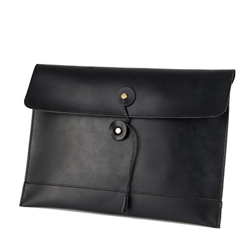 Image of men woman pu leather multifunction office documents bags A4 paper file pouch envelope bag conference, Black, 13.8 inch(L)x9.8 inch(H) x 0.2 inch(W)