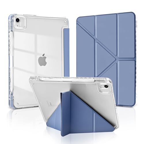 MuyDoux Custodia Origami per iPad Air 11 Pollici M3 2025 / M2 2024, iPad Air 4 5 2020/2022 10,9 Pollici con Portapenna, 5 Posizioni Regolabili, Cover Retro Trasparente Chiaro Antiurto, Grigio Lavanda