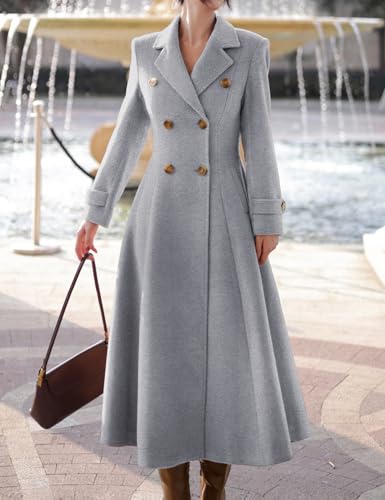 Image of IDEALSANXUN Womens Long Wool Coat Fall Winter Double Breasted Trench Coat Peacoat Jackets