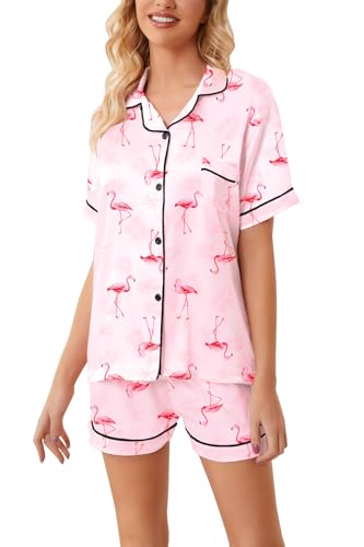 Image of Girls & Womens Satin Pajamas Set, Silk Button-Down Sleepwear 2 Piece Nightwear, 3 Years - Women XXL