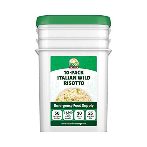 Image of Valley Food Storage Italian Wild Risotto | 10-Bag Bucket, 50 Servings | Premium Emergency Food Supply, 25 Year Shelf Life | Survival Meal Kits, Prepper Food, Camping & Off-Grid Living | Packaged in USA