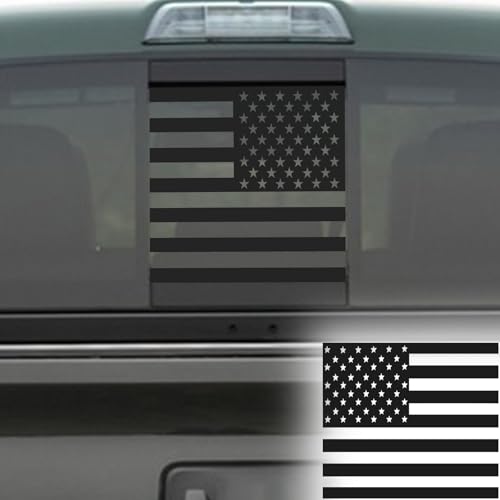 Image of USA Flag Decal for Truck,Car and Pickup Rear Window - American Decal for Toyota Tacoma 2016-2024 (Black-TKM)