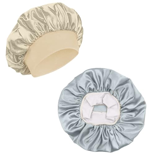 BYX Gorro de Dormir de Seda, Gorro de Dormir de Seda, Gorro de Dormir de Seda, Gorro de Dormir de Seda para Dormir, Gorro de Dormir de satén Suave y cómodo, 2 Piezas