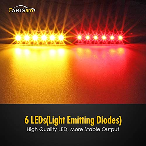 Image of Partsam Led Trailer Lights Kit Smoke Lens, 10Pcs Red /Amber 3.8 inch 6LED Thin Line Trailer Marker Clearance Lights and 2Pcs Square Led Trailer Stop Turn Tail Lights