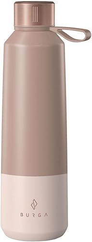 BURGA Botella de agua aislada de acero inoxidable (17 onzas) mantiene las bebidas calientes o frías, a prueba de fugas, antideslizante, doble rosa