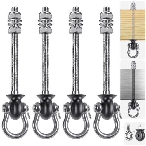 Dolibest Heavy Duty Swing Hangers, Stainless Steel 304 Swing Bolts, 180° Swing, Perfect for Playground, Porch, Yoga, Hammock Chair, Punching Bag - for Wood and Steel Beams, 7.67 (4Pack)