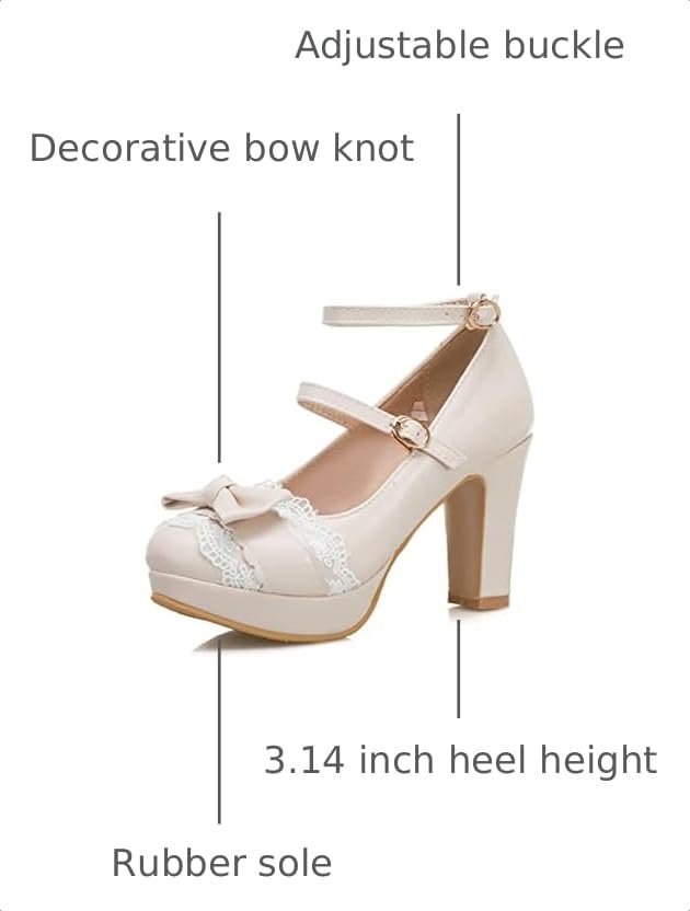 Image of MEOTINA Cute Bow Heels Mary Janes Shoes Women Dress Platform Strappy High Heels Kawaii Shoes