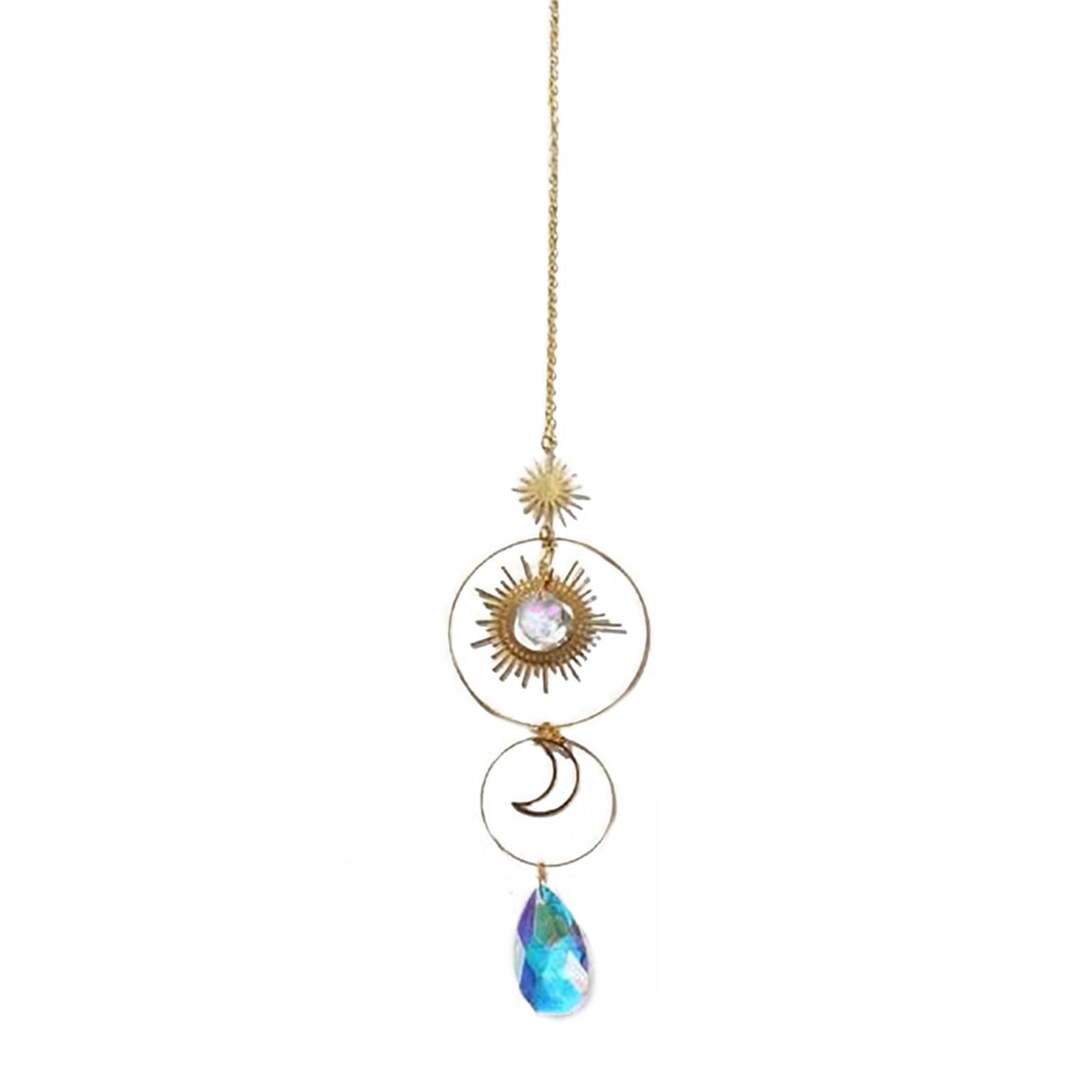 hogtnd Alloy Star Moon Pendant with Spectrum Crystal Accents, Nordic Hanging Decoration for Festive Light Meditations Garden, Sunlight Refracting Metal Pendant