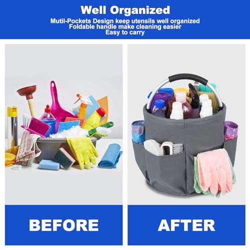 IVODEELA Organizador de limpieza con asa, organizador grande con múltiples bolsillos, fácil de limpiar y transportar, color gris - imagen 2