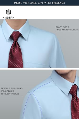 Image of HISDERN Mens Business Dress Shirts Long Sleeve Casual Button Down Shirt Formal Inner Collar Contrast Shirt for Men Wedding