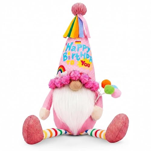Happy Birthday Decorations - Funny Birthday Gifts for Women Her Mom Girls Women Friendship Sister Wife Mother Grandma Boss Who Have Everything - Pink Gnomes Doll Decor for Table Centerpieces