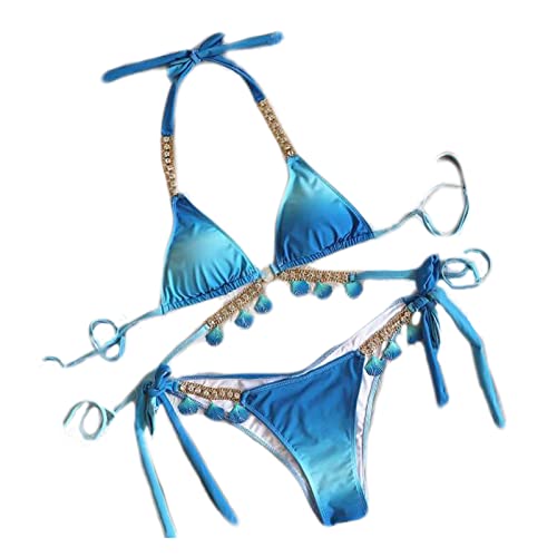 Colf Women's 2 Piece Rhinestone Swimsuits Halter String Bikini Set High Waisted Bathing Suit