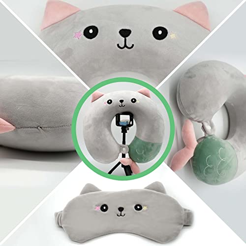 Beauvue Kids Travel Neck Pillow, Animal Memory Foam Neck Pillow With Cute Eye Cover & Earplugs, Kids Neck Pillow For Traveling, Lightweight Travel Pillow Set For Airplane, Train, Car, Bus, Home Use #TOP1