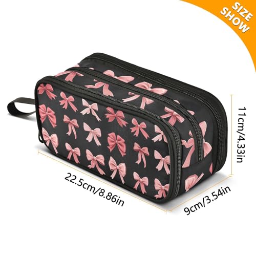 Image of ALAZA Pink Red Bow Black Pencil Case Big Capacity 3 Compartment Pen Bag for Boys Girls Kids Pencil Holder Box Adult Makeup Pouch School Stationery Storage Bag