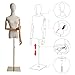Bonnlo Dress Form with Head and Posable Wood Arms, Height Adjustable Mannequin Torse Body, Female Clothing Display Model with Metal Base