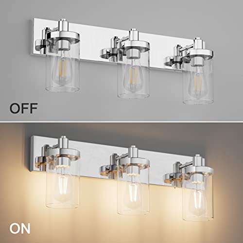 Aipsun Chrome Vanity Light for Bathroom 3 Light Farmhouse Bathroom Lights Fixtures Over Mirror with Clear Glass Shade(Exclude Bulb) by Aipsun - Image 6