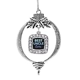 Inspired Silver - Best Uncle Ever Charm Ornament - Silver Square Charm Snowman Ornament with Cubic Zirconia Jewelry