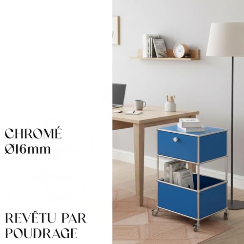 Caisson de rangement bleu et meuble d'appoint gain de place bureau - 6