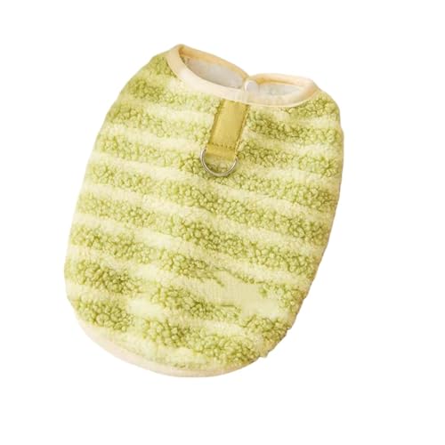 犬ふく秋冬 小型犬 バイカラー風 冬用キャットウェア 小型犬 服 厚手 保温 ボア素材 背中開き 暖かい 猫服 冬 保温 柔らかい コットン お散歩 ?外 軽量 着脱簡単 (緑色のストライプ,XS)