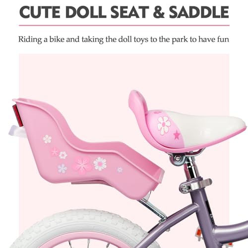 Image of Glerc Petal Girls Bike 12-18 Inch for Ages 2-9, Kids Bike with Training Wheels, Basket & Streamers, Princess Style Kids Bicycle, for Girls