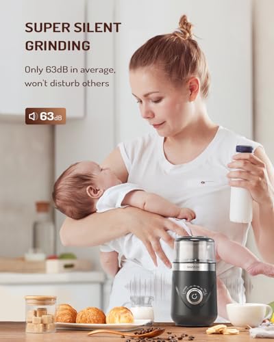 Image of SHARDOR Electric Super Silent Blade Coffee Grinder, Timed Grind Control Rotary Knob, Adjustable Coarse to Fine for Coffee Beans, Spices & Herbs, with 1 Removable Stainless Steel Bowl,Light Gray