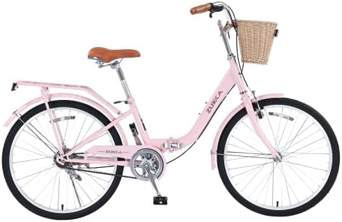 24 Inch/26 Inch Single Speed Folding Lady Bike, Durable Steel Frame,Compact Design for Easy Storage and Commuting