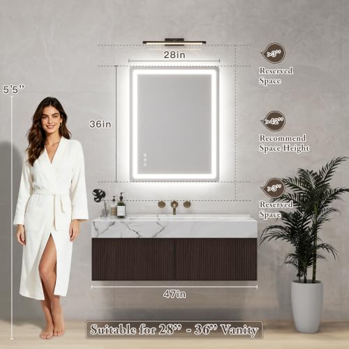 Image of 28 inch x 36 inch Led Bathroom Mirror with Lights, Anti-Fog & Tri-Color Lighting - Wall Mounted Shaving Mirror with Touch Sensor, Waterproof & Smart LED Vanity Mirror,Tempered Glass, Dimmable Smart Mirror