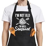 SANDJEST Funny Mens Aprons with Pockets for BBQ Grilling Cooking Grandpa Husband Apron for Birthday Christmas Father's Day