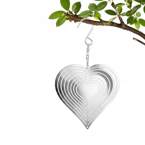 Image of Merzio 3D Stainless Steel Wind Spinners for Garden, Kinetic Metal Heart Wind Chimes Outdoor Hanging Sculptures and Spinners Love Heart Reflective Yard Decor for Balcony Patio Porch and Garden