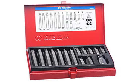 KING TONY 1015PQ – Coffret De 15 Embouts Torx Et Adaptateur – Acier Chrome-Vanadium – 1/2'' Et 10 Mm