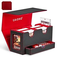 UAONO MTG Deck-Box mit 2 Commander Display und Würfelablage, patentiertes Design, Doppeldeck-Box für 250+ einhüllige Karten, Leder-Magnetkarten-Aufbewahrungsbox passend für TCG CCG Magic Cards