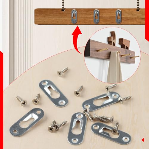 Image of 30 Pieces Single Keyhole Hangers with 70 Pieces Screws Metal Keyhole Hanging Fasteners Metal Keyhole Hanging Plates Hanging Brackets Picture Hanging Hardware for Mirror Picture Frame Cabinet