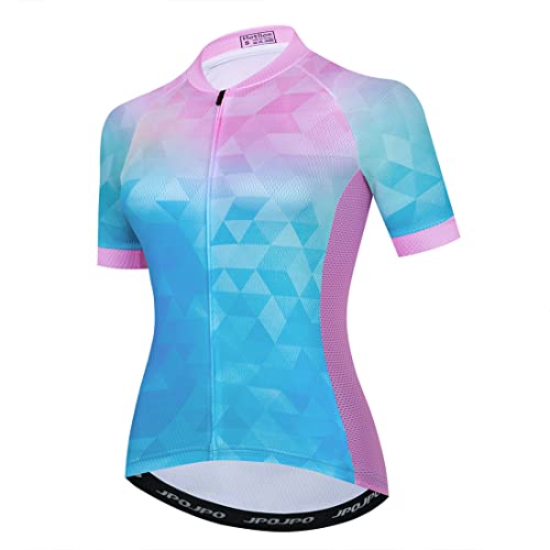 Blue Pink Women's Mountain Bike Jersey Short Sleeve