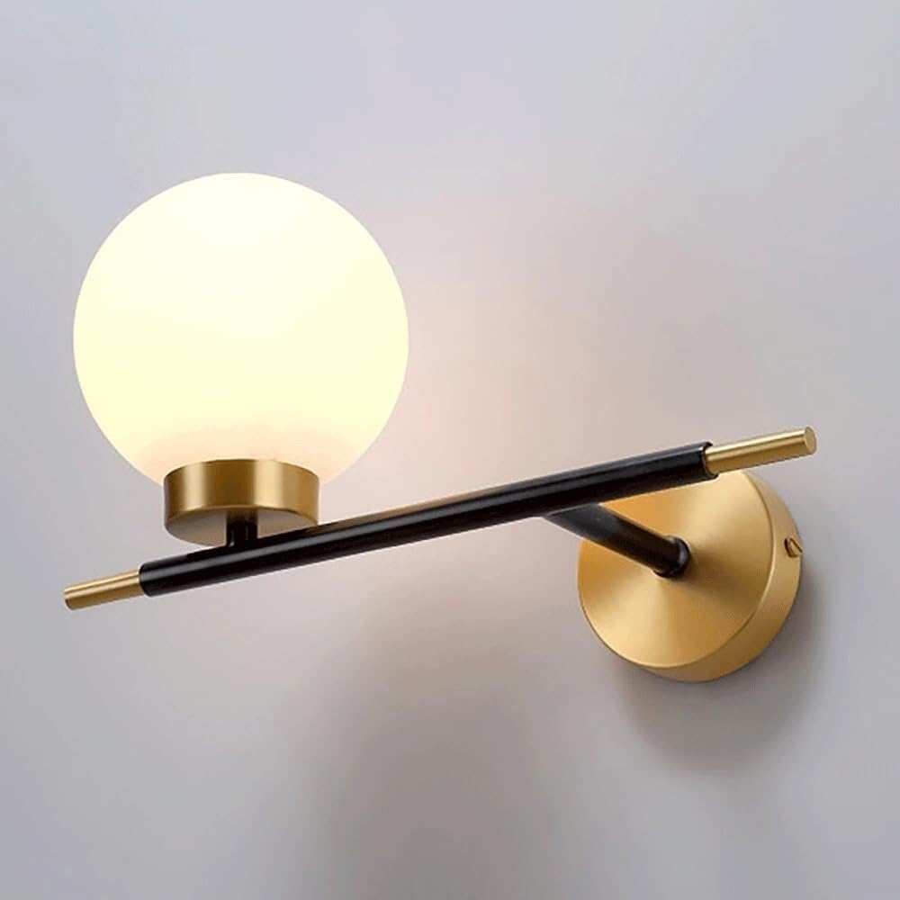 CWCQGH Scandinavian Creative Wall Sconce Brass Wall Light with White Glass Ball Shade Copper Bedside Wall Lamp E27 Lighting Fixture, Bedroom Decorative Wall Sconce for Bedroom B,Left