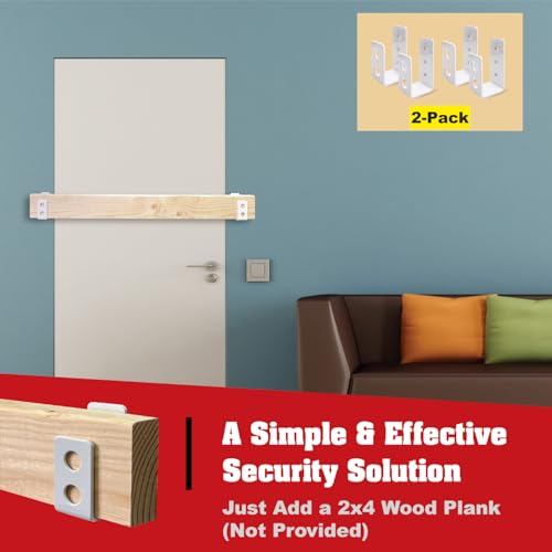 SecurityMan (2-PK) Heavy Duty 2x4 Door Barricade Brackets - 700lbs of Force, Install in Minutes - (4pc) Thick 3.5mm Iron Metal U Bracket | Rust Proof - Gate Bar Holder for Indoor/Outdoor Door Security