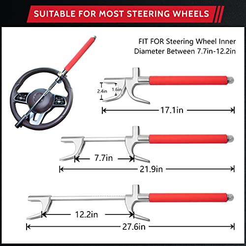 Kancehinage Steering Wheel Lock For Cars With Warning Sticker, Adjustable Steering Wheel Locks Anti-Theft Device With Escape Hammer Window Breaker With 3 Keys, Red #TOP3