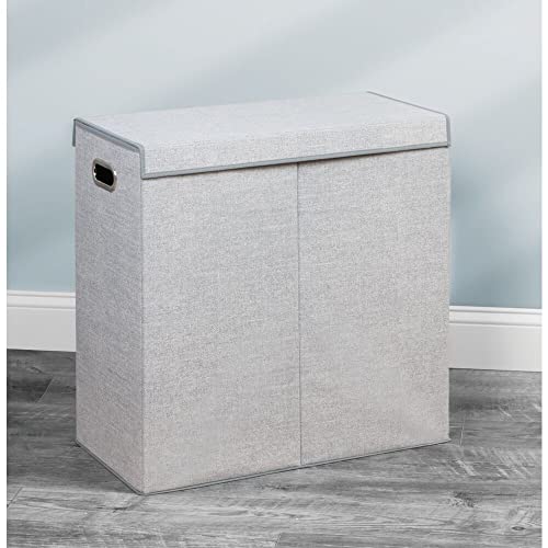mDesign Portabiancheria – Cesto portabiancheria per camere da letto o bagno con comode maniglie – Cesto biancheria pieghevole con due scomparti e design a spina di pesce – grigio - Image 8
