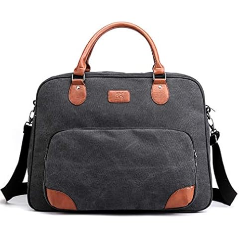 Unisex Canvas Weekender Overnight Bag Carry On Travel Duffel Bag Leather Handbag (Black) Cover