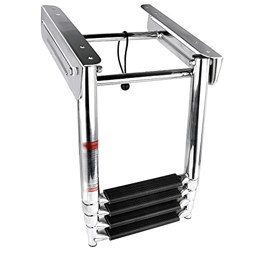 image for Hoffen Heavy Duty 4 Step Boat Ladder, Marine Stainless Steel Swim Plat
