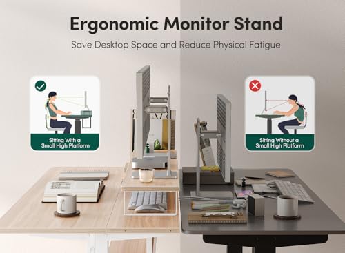 Image of FEZIBO 55 inch Electric Standing Desk with Shelves, 55x24 Inches Sit Stand Rising Computer Desk with Monitor Shelf, Home Office Desks with Hook, Adjustable Height Stand Up Workstation Table, Light Walnut