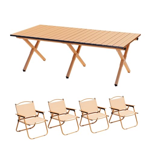 Juego de mesa portátil con 6 sillas, mesa de madera de 120 cm, incluye bolsa para exteriores, playa, camping, balcón, y piel al aire libre