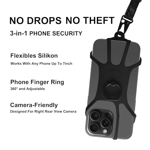 Adjustable Phone Strap,Cellphone Holder with Ring Grip Fits Most Smartphones,Cellphone Lanyard and Silicone case Wraps for iPhone