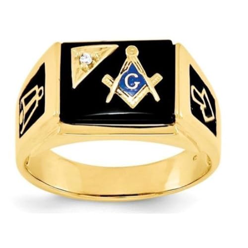 Real 10K/14K/18K Gold Masonic Ring for Men, 925 Sterling Silver Freemason Signet Band Black Onyx Rings Men's Masonic Master Ring Fine Jewelry Gift for Him