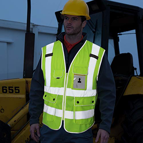 Ryaco Chaleco de Seguridad Ansi Clase 2 de Alta Visibilidad Don Tiras Reflectantes, 8 Bolsillos y Cremallera Frontal para Moto de Bicicleta, Normas ANSI/ISEA Grande Amarillo
