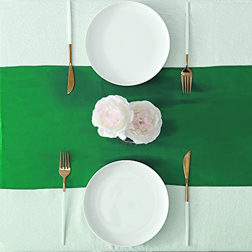 10 Pack Satin Table Runner 12 X 108 Inch Long Bright Silk Smooth Fabric Table Runners For Wedding, Birthday Parties, Banquets Decorations - Green #TOP2
