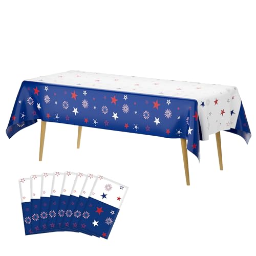 Image of Patriotic Tablecloth Decorations for 4th of July Independence Day, American Flag Plastic Disposable Rectangle Memorial Day Table Cover for Patriotic Themed Party Supplies, 54 x 108 Inch, 8 Pack
